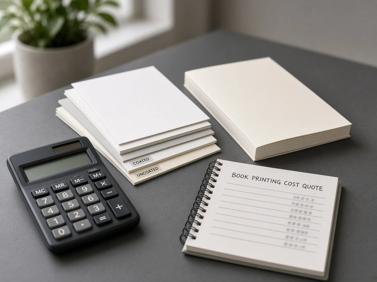 Book printing cost quote with paper stock samples